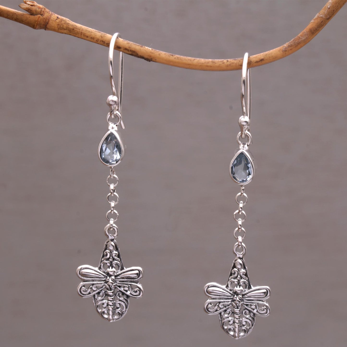 Dragonfly Altar Handmade 925 Sterling Silver Blue Topaz Dragonfly Earrings