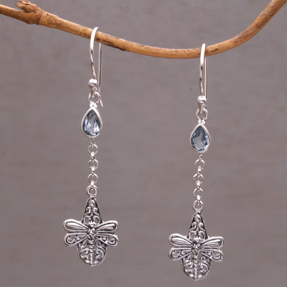 Dragonfly Altar Handmade 925 Sterling Silver Blue Topaz Dragonfly Earrings