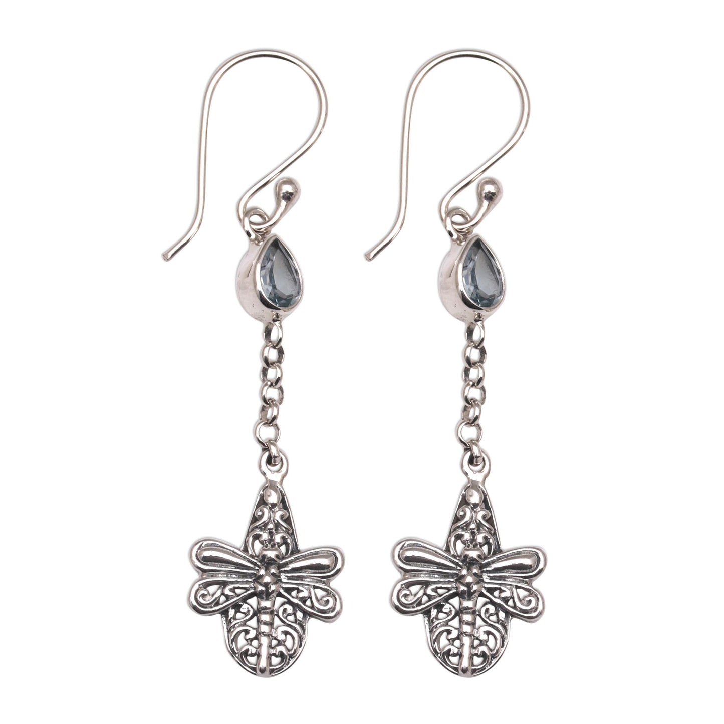 Dragonfly Altar Handmade 925 Sterling Silver Blue Topaz Dragonfly Earrings