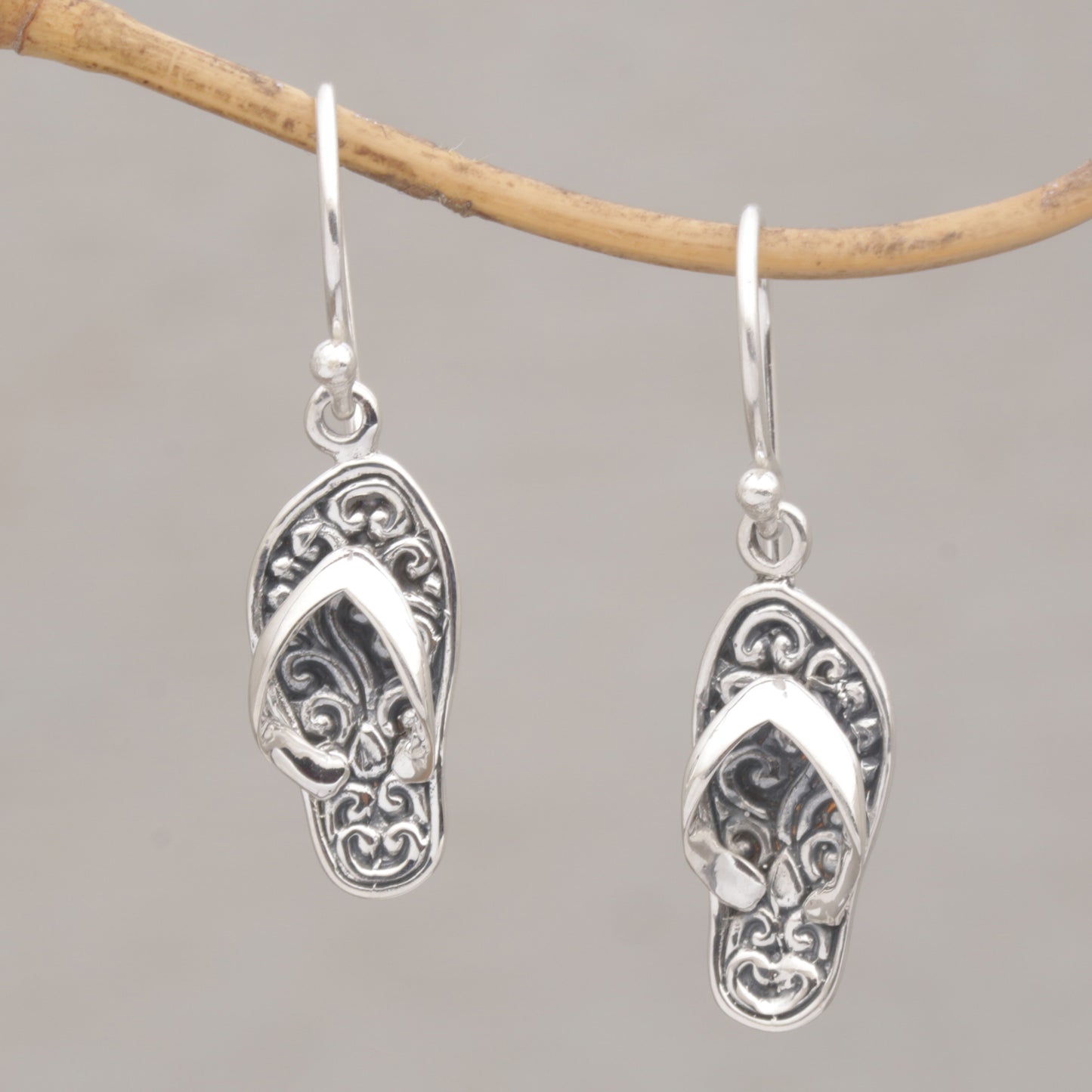 Celuk Sandal Handmade Sterling Silver Dangle Sandal Earrings from Bali