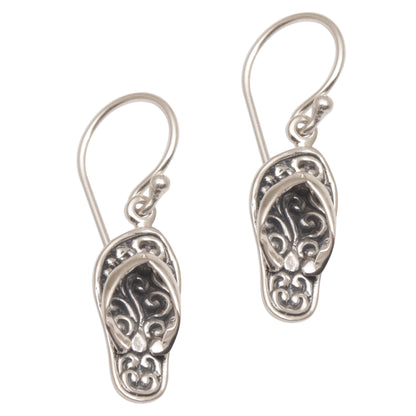 Celuk Sandal Handmade Sterling Silver Dangle Sandal Earrings from Bali