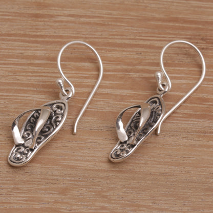 Celuk Sandal Handmade Sterling Silver Dangle Sandal Earrings from Bali