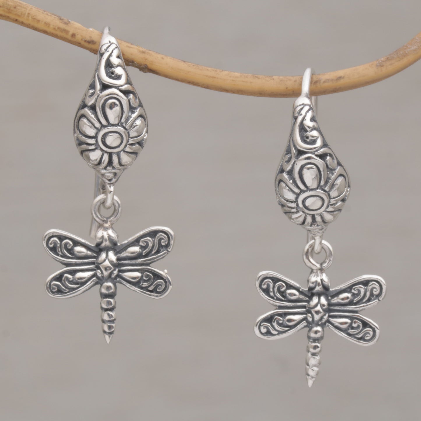 Dragonfly Delight Handmade Balinese Sterling Silver Dragonfly Dangle Earrings