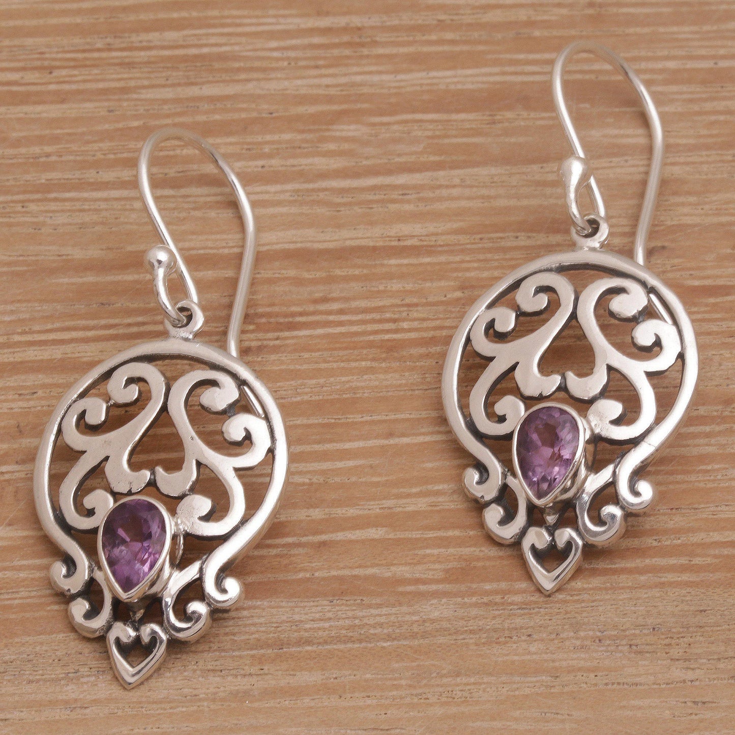 Lilac Majesty Balinese Amethyst and Sterling Silver Dangle Earrings