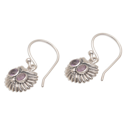 Opulent Owl Amethyst and Sterling Silver Owl Dangle Earrings from Bali