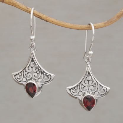 Crimson Crown Balinese Garnet and Sterling Silver Dangle Earrings