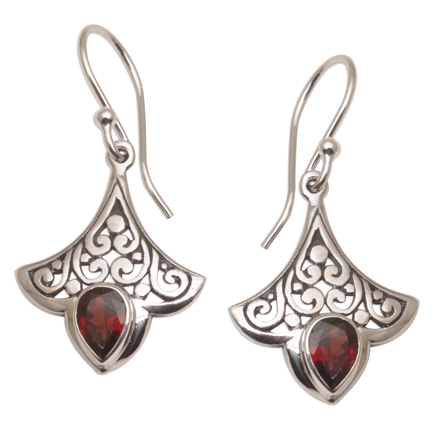 Crimson Crown Balinese Garnet and Sterling Silver Dangle Earrings