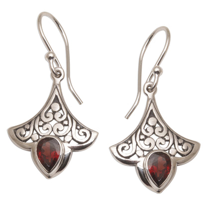 Crimson Crown Balinese Garnet and Sterling Silver Dangle Earrings