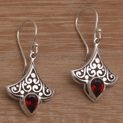 Crimson Crown Balinese Garnet and Sterling Silver Dangle Earrings
