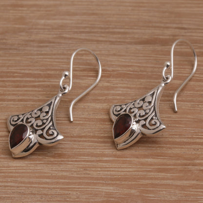 Crimson Crown Balinese Garnet and Sterling Silver Dangle Earrings