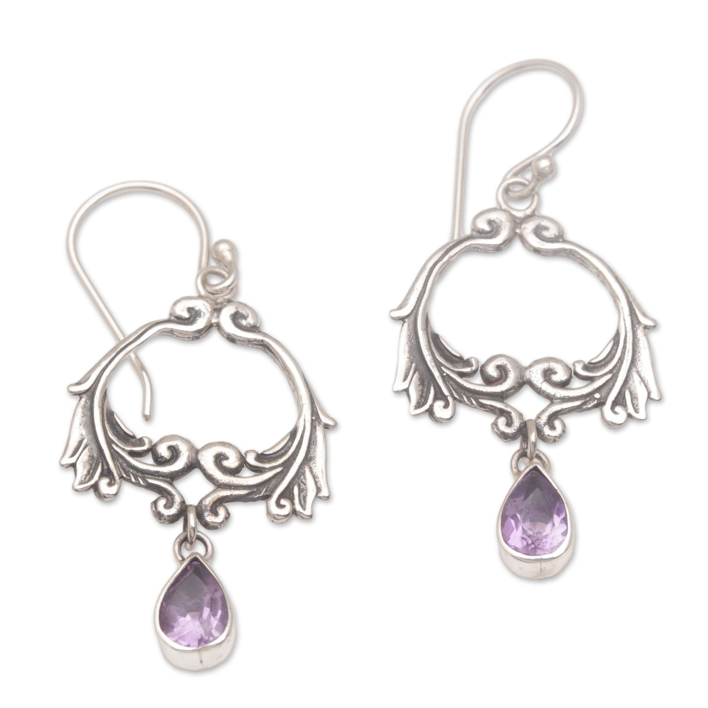 Bali Garland Garland Shaped Sterling Silver Earrings with Amethysts