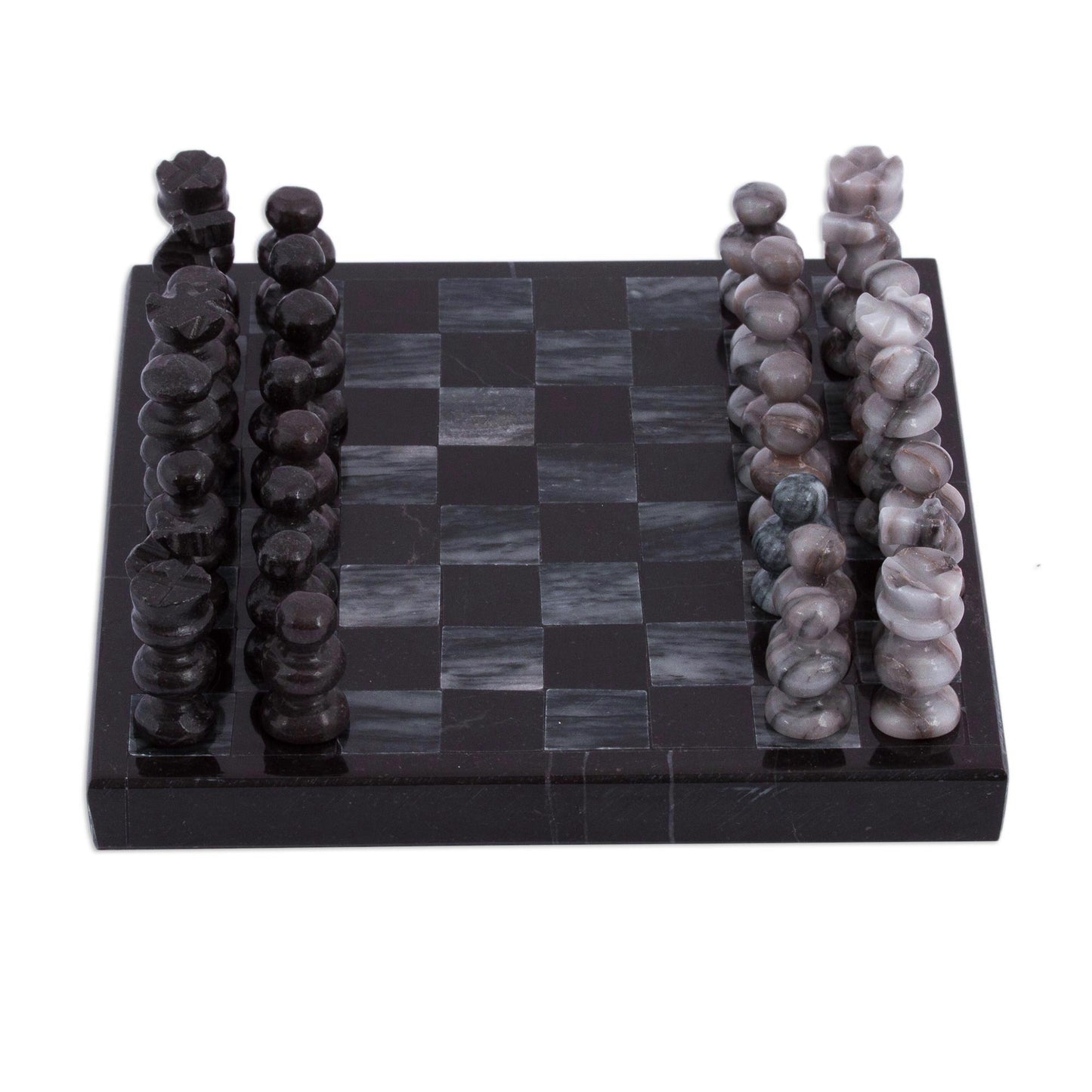Black and Grey Challenge Handcrafted Mini Marble Chess Set in Black and Grey