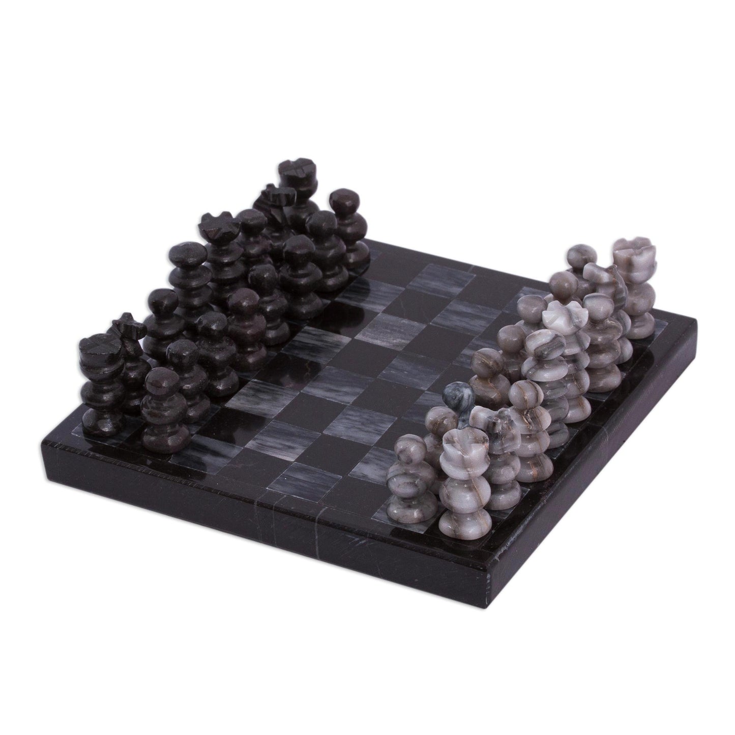 Black and Grey Challenge Handcrafted Mini Marble Chess Set in Black and Grey