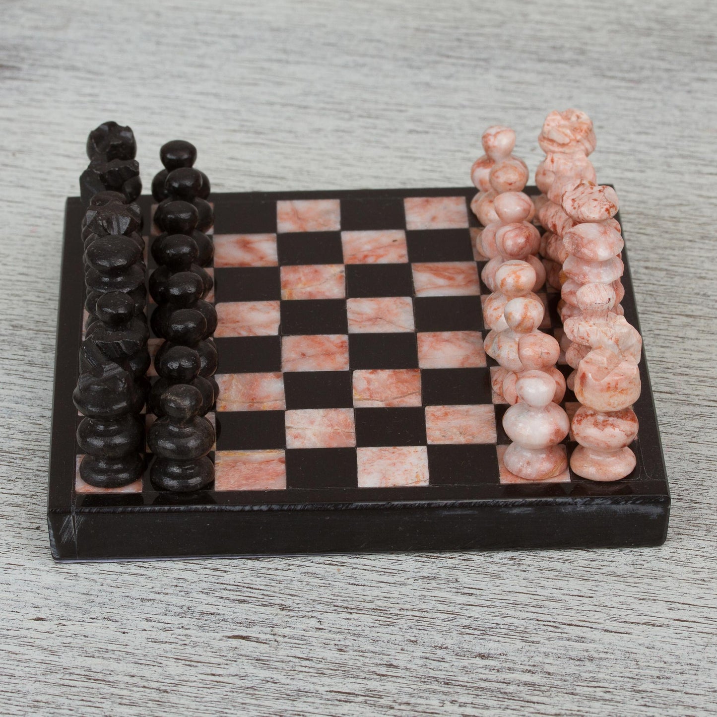 Black and Pink Challenge Marble Chess Set in Black and Pink from Mexico