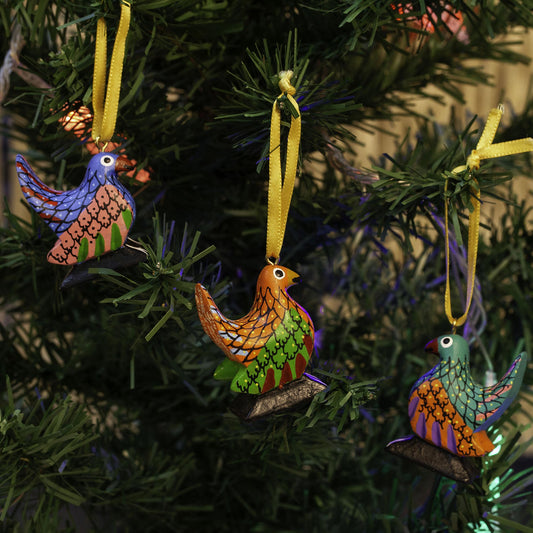 Sweet Chickens Wood Alebrije Chicken Ornaments (Set of 5) from Mexico