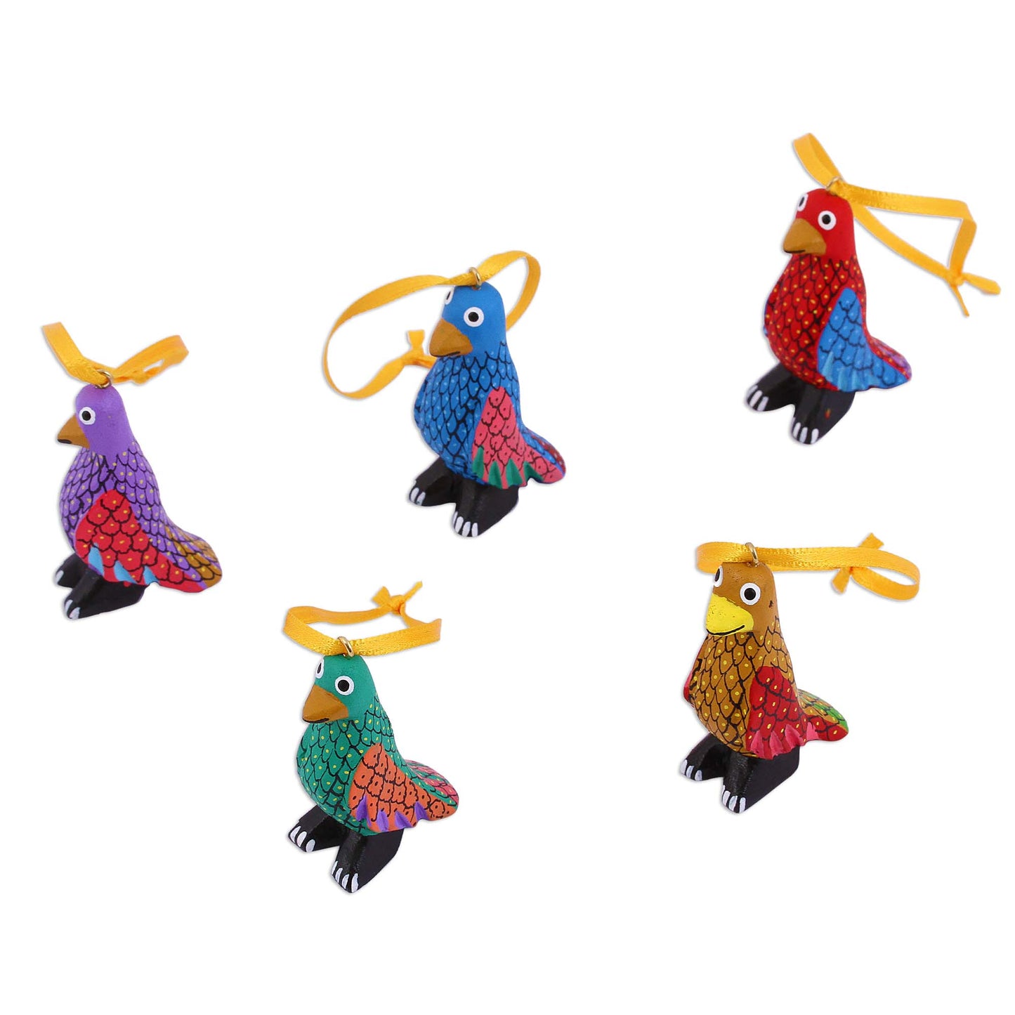 Sweet Penguins Wood Alebrije Penguin Ornaments (Set of 5) from Mexico