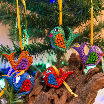 Sweet Whales Painted Wood Alebrije Whale Ornaments (Set of 5) from Mexico
