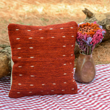 NOVICA  Red Hand Woven Wool Throw Pillow Cover, 'Dotted Passion In Red'