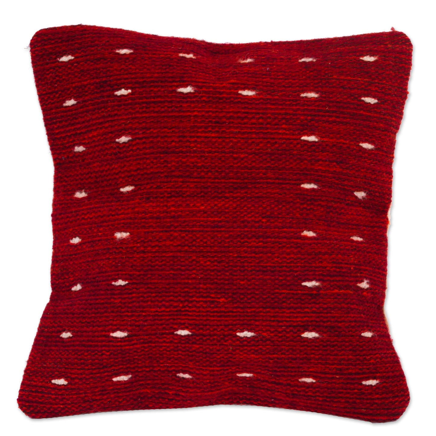 NOVICA  Red Hand Woven Wool Throw Pillow Cover, 'Dotted Passion In Red'