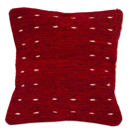 NOVICA  Red Hand Woven Wool Throw Pillow Cover, 'Dotted Passion In Red'