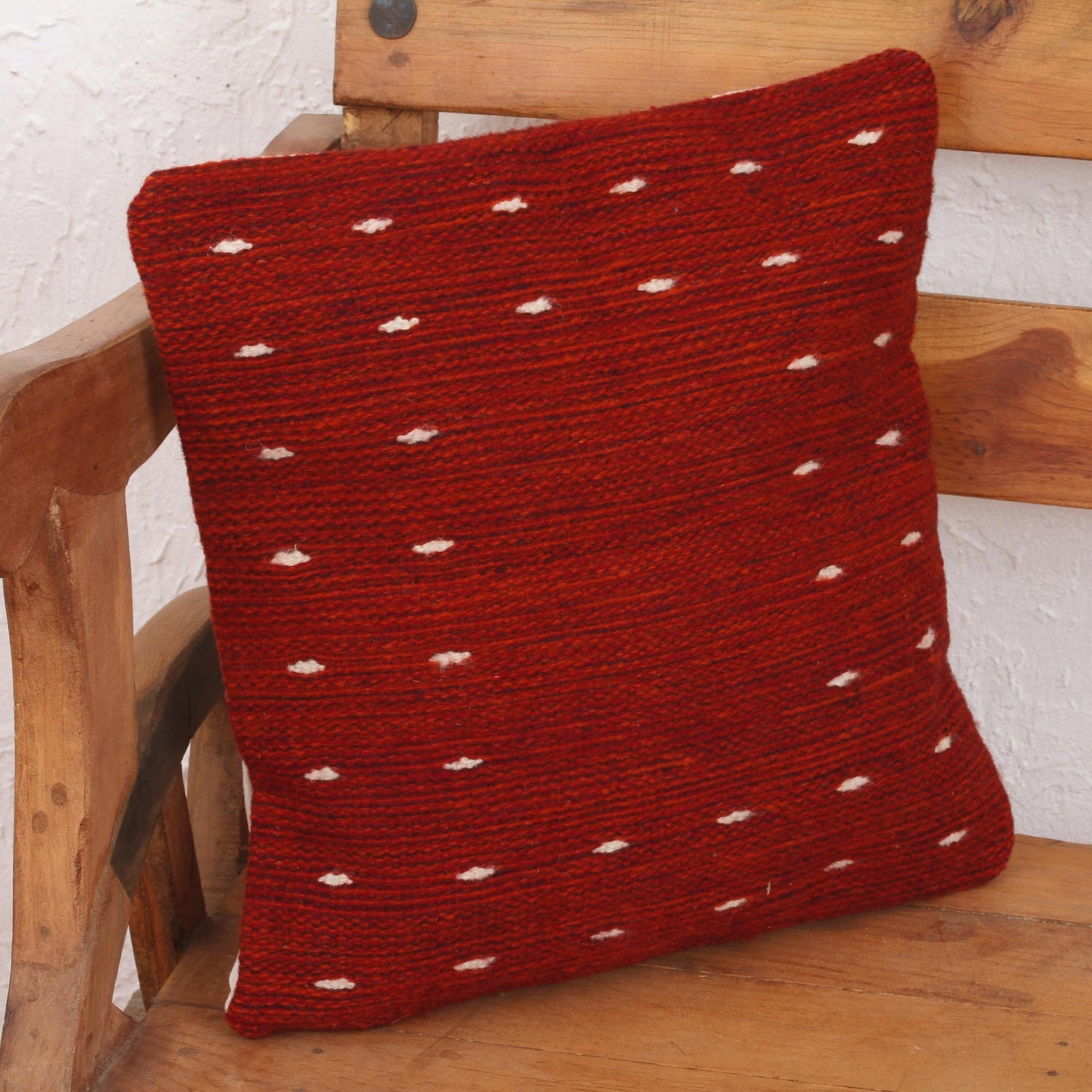 NOVICA  Red Hand Woven Wool Throw Pillow Cover, 'Dotted Passion In Red'