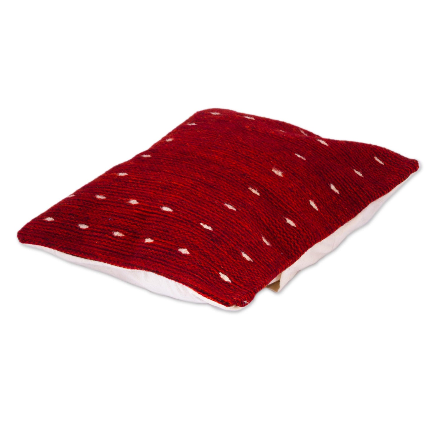 NOVICA  Red Hand Woven Wool Throw Pillow Cover, 'Dotted Passion In Red'