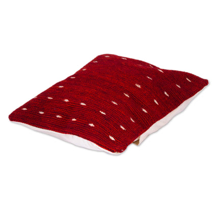 NOVICA  Red Hand Woven Wool Throw Pillow Cover, 'Dotted Passion In Red'