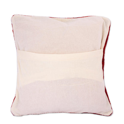 NOVICA  Red Hand Woven Wool Throw Pillow Cover, 'Dotted Passion In Red'