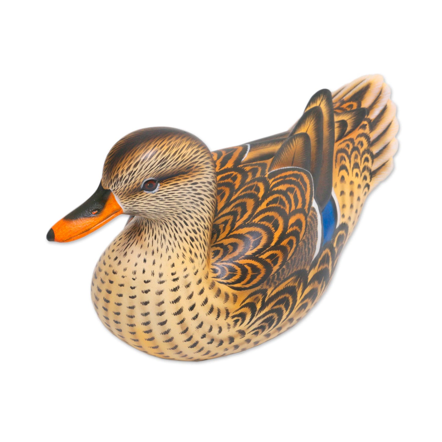 Elegant Mallard Hand Painted Wood Female Mallard Duck Statuette from Bali