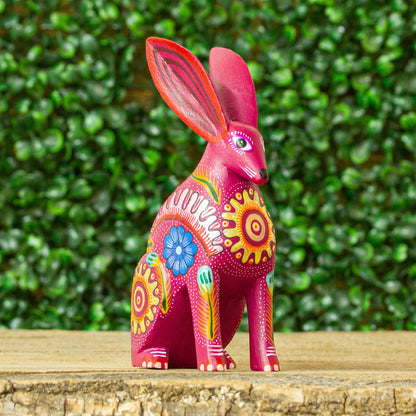 Jackrabbit Hand Crafted Copal Wood Multi-Colored Rabbit Alebrije