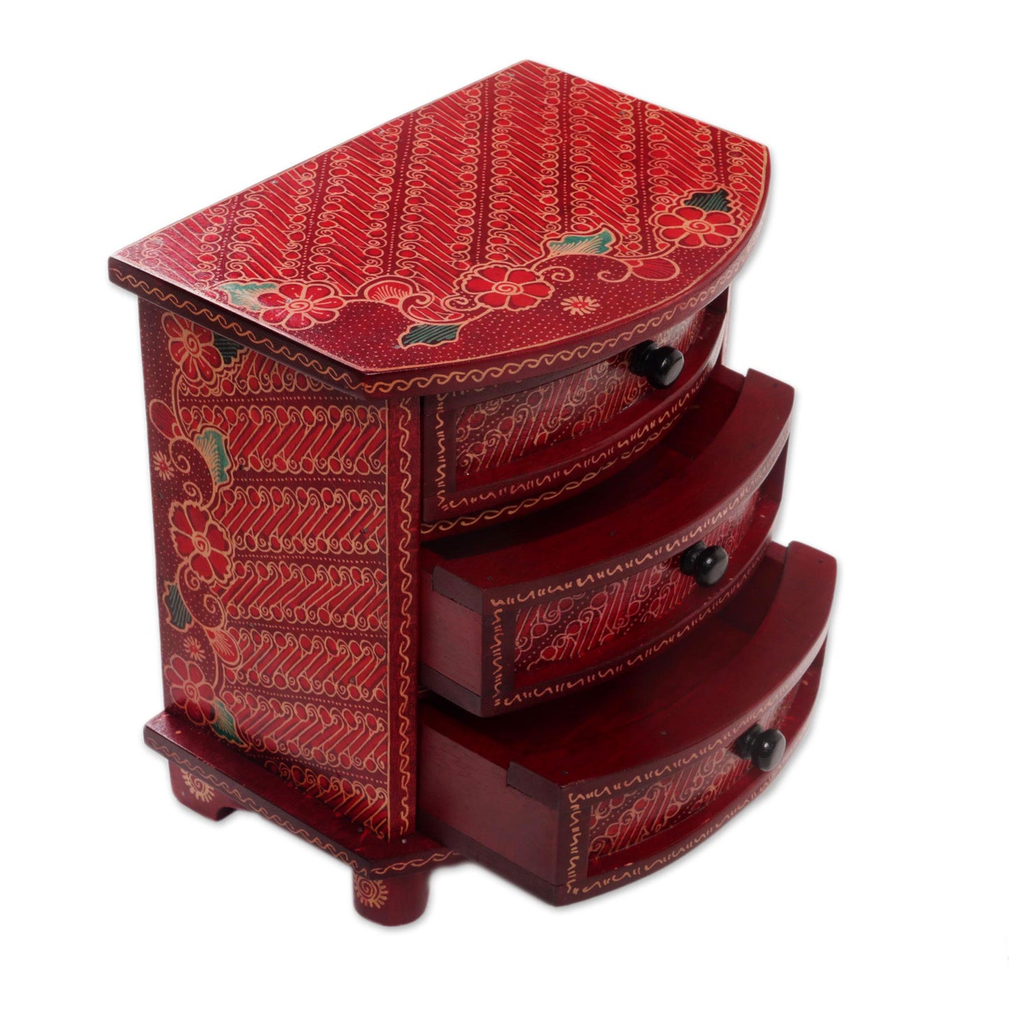 Scarlet Scrolls Red Parang Motif Handcrafted Wood Batik Jewelry Box