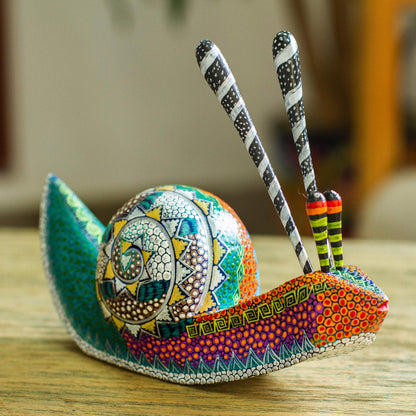 Vibrant Snail Hand-Painted Snail Alebrije Wood Sculpture from Mexico