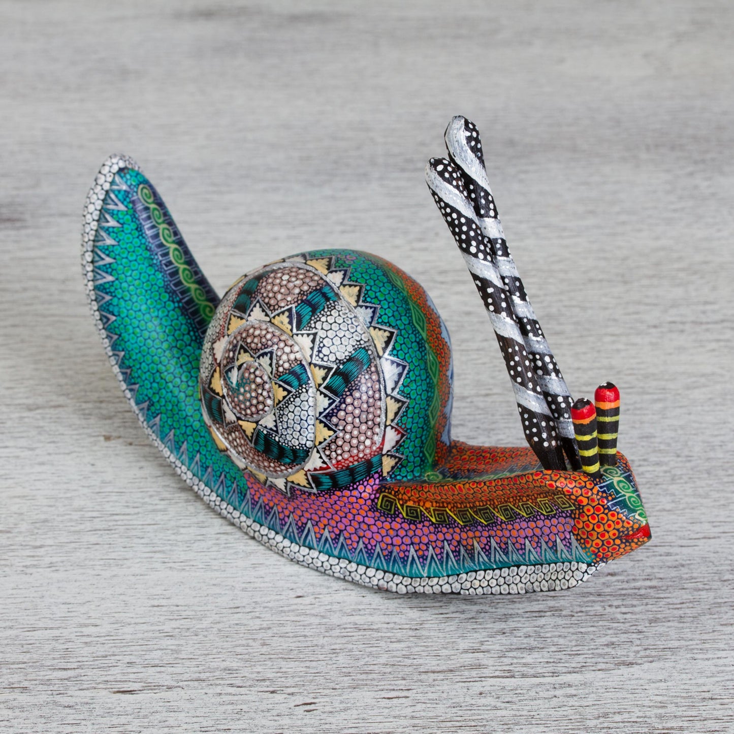 Vibrant Snail Hand-Painted Snail Alebrije Wood Sculpture from Mexico