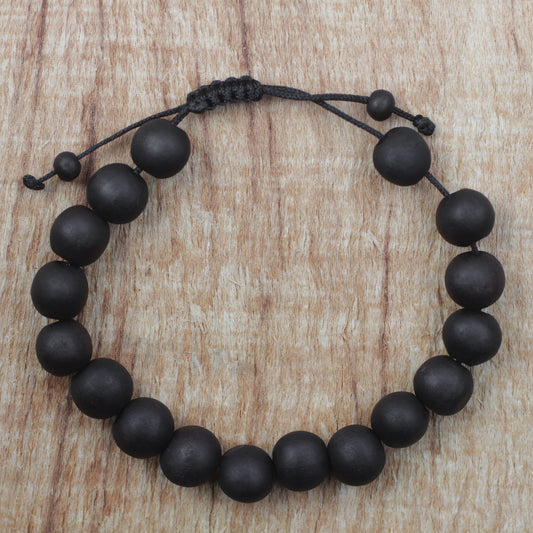 Chic Silhouettes Adjustable Ebony Wood Beaded Bracelet from Ghana