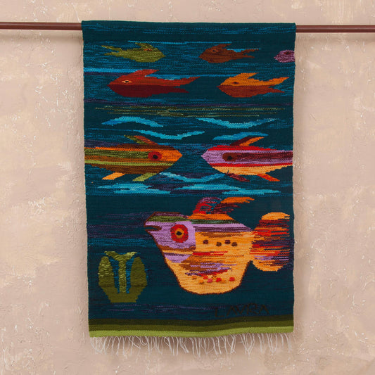 Colorful Aquarium Handwoven Wool Fish Tapestry from Peru