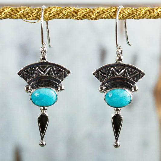 History and Culture Natural Turquoise and Silver Dangle Earrings from Mexico