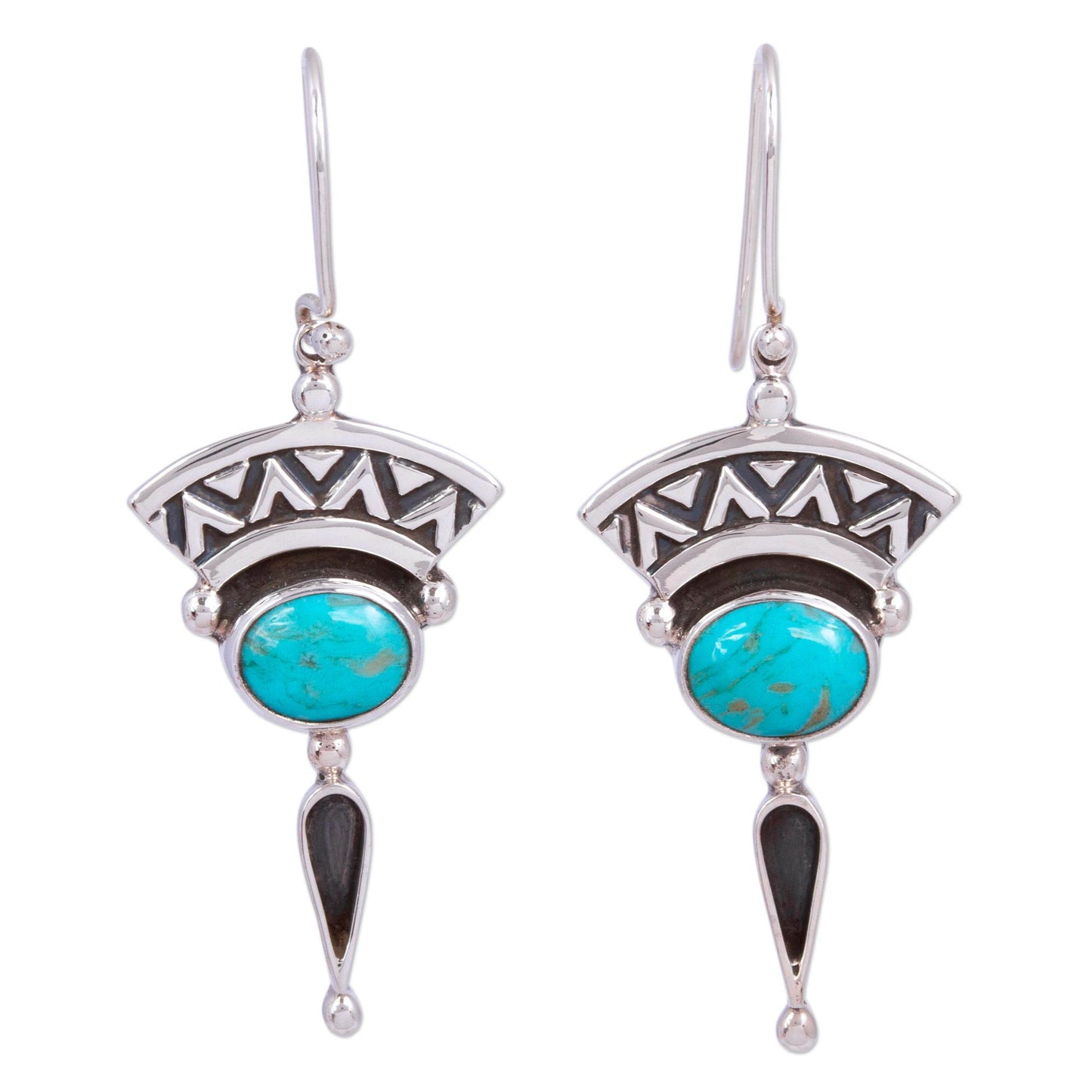 History and Culture Natural Turquoise and Silver Dangle Earrings from Mexico