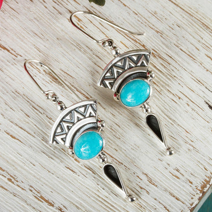 History and Culture Natural Turquoise and Silver Dangle Earrings from Mexico