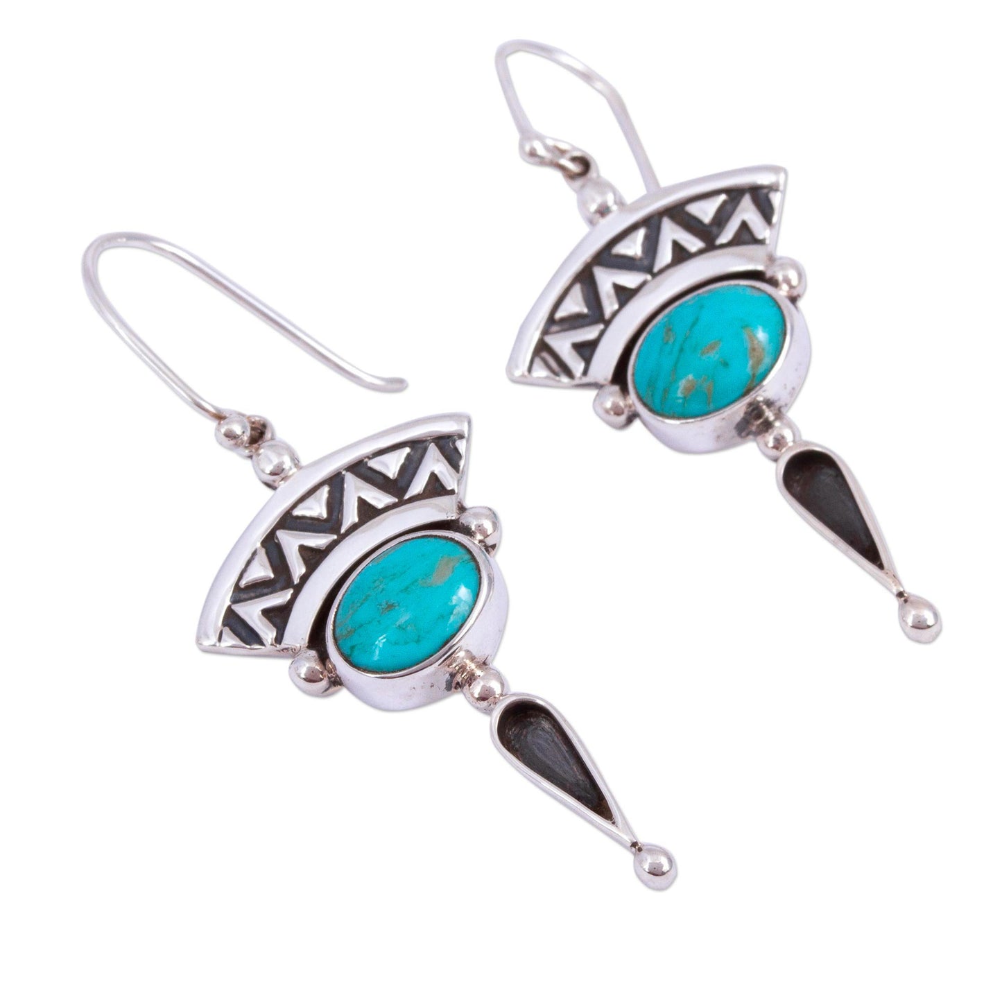 History and Culture Natural Turquoise and Silver Dangle Earrings from Mexico