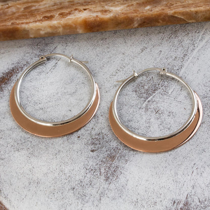 Copper Light Copper Plated Sterling Silver Hoop Earrings from Mexico