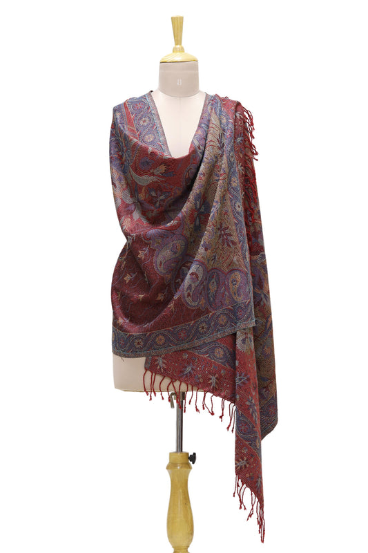 Paisley & Floral Grandeur Viscose Blend Floral and Paisley Shawl from India