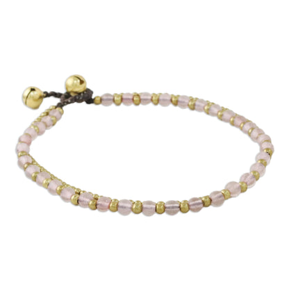 Ringing Beauty Rose Quartz and Brass Beaded Anklet from Thailand