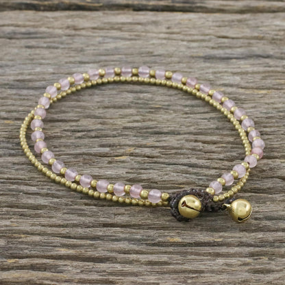 Ringing Beauty Rose Quartz and Brass Beaded Anklet from Thailand