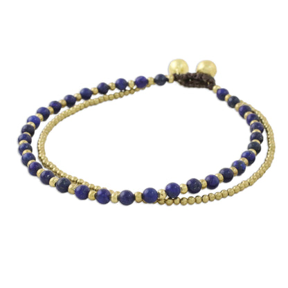 Ringing Beauty Lapis Lazuli and Brass Beaded Anklet from Thailand