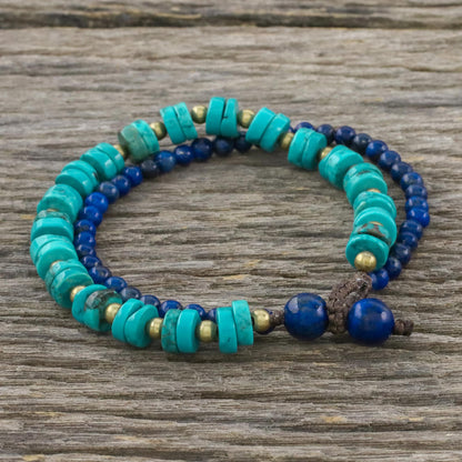 Mix of Blue Lapis Lazuli and Calcite Beaded Bracelet from Thailand