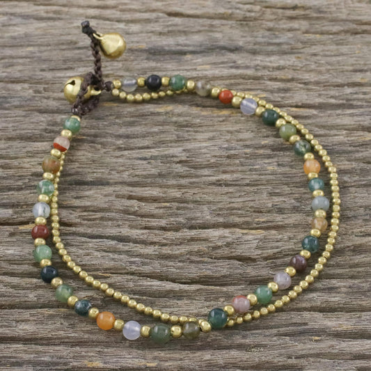 Valley of Color Handmade Multi-Color Agate Brass Beaded Anklet with Loop