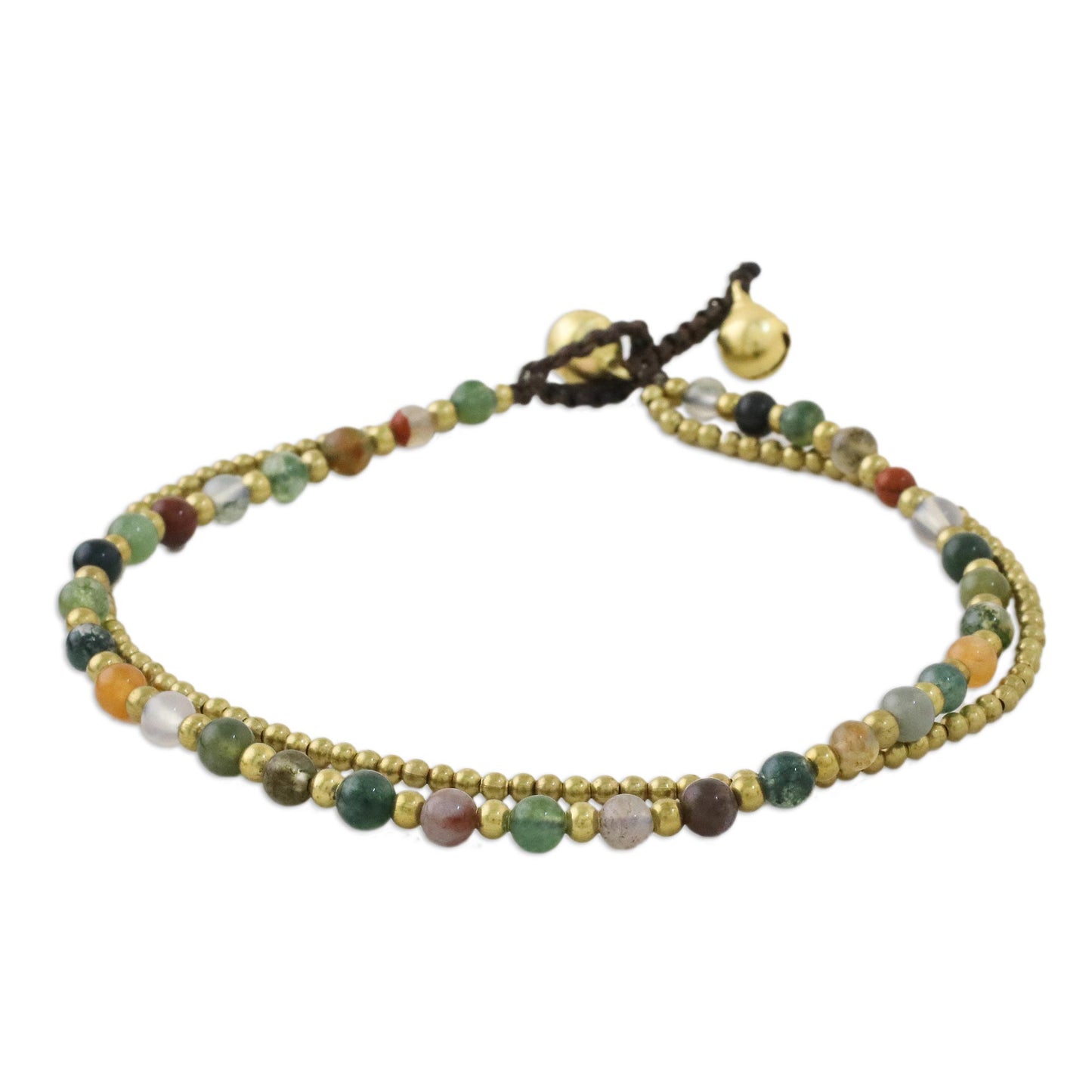 Valley of Color Handmade Multi-Color Agate Brass Beaded Anklet with Loop