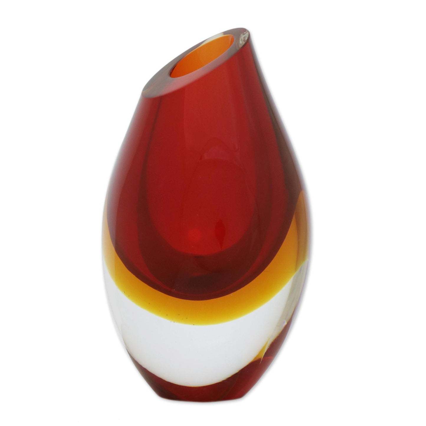 Fiery Droplet Red-Orange Murano-Inspired Art Glass Decorative Vase