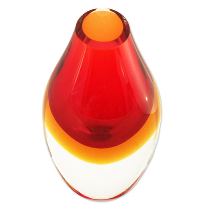 Fiery Droplet Red-Orange Murano-Inspired Art Glass Decorative Vase