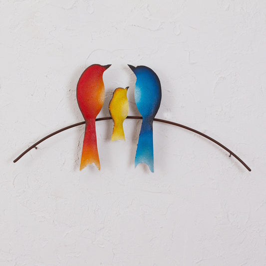 Bird Family Steel Wall Sculpture of Three Birds from Mexico